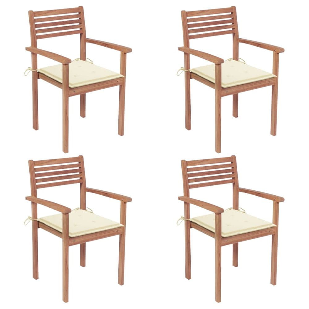 Vidaxl Záhradné stoličky 4 ks krémové podložky teakový masív
